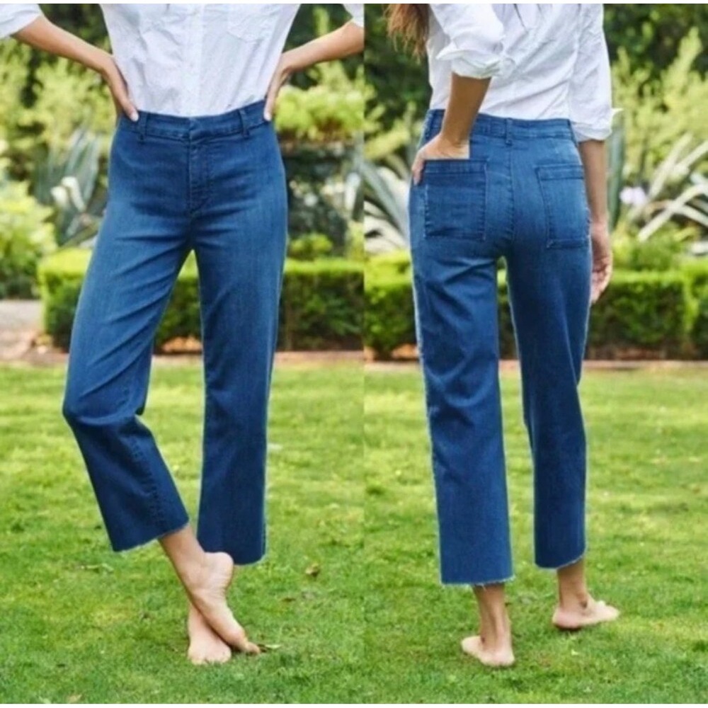Frank & Eileen Kinsale Performance Denim Trousers Blue Raw Hem Jeans Size 4
